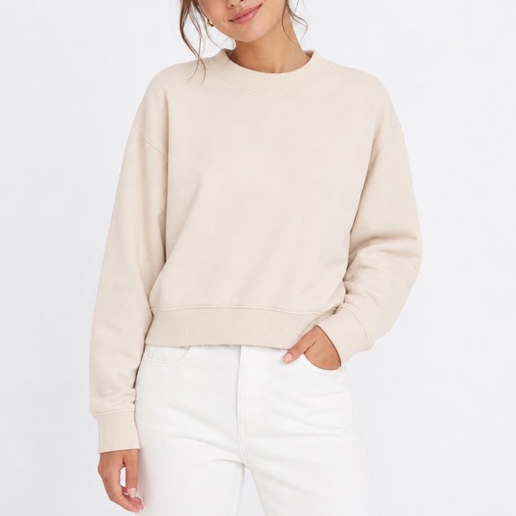 a new day Tops - A New Day Cream Crewneck Sweatshirt Womens Medium Dropped Shoulder Ribbed Trim